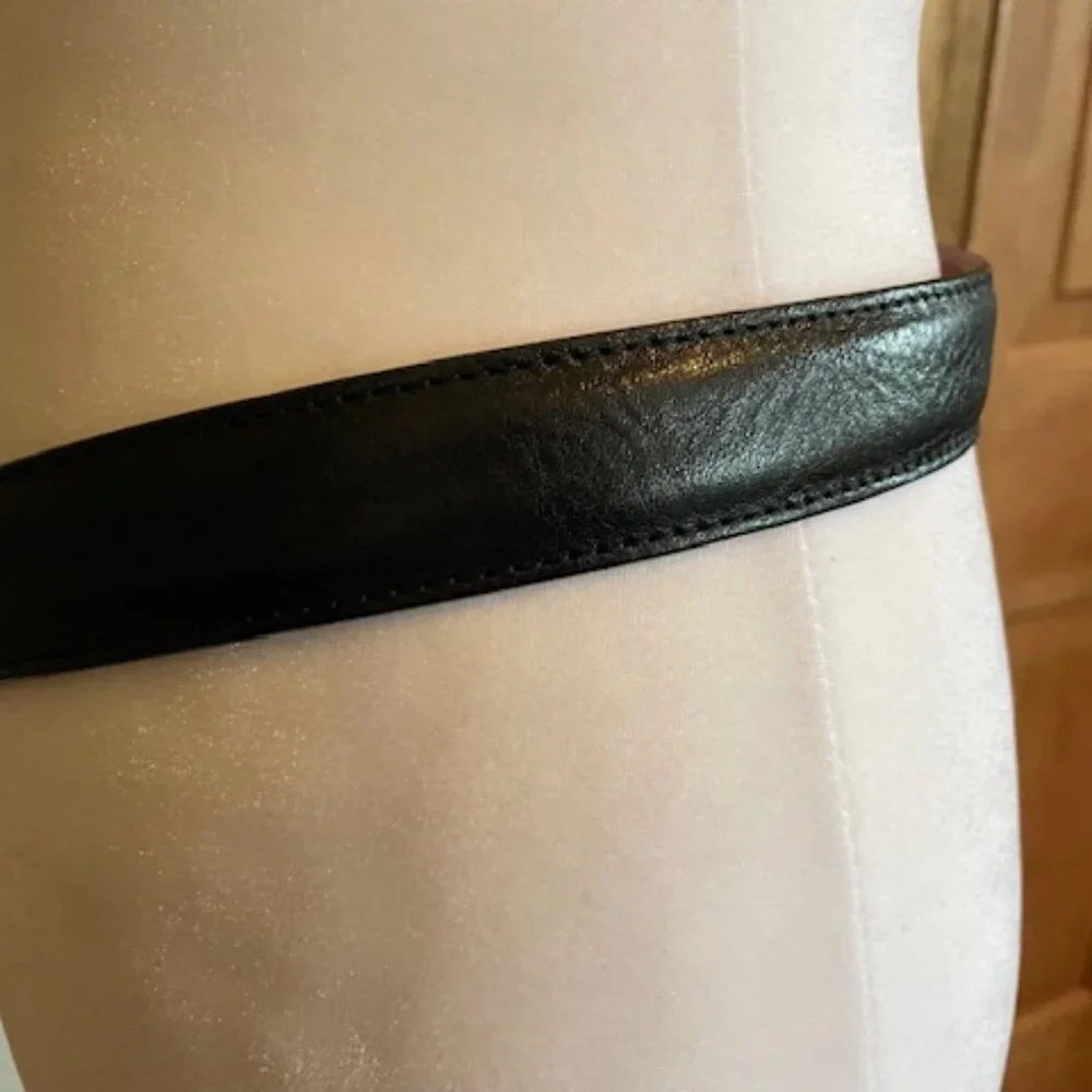 J. HILBURN Leather Black Belt Silver Hardware Genuine Italian Calfskin 42